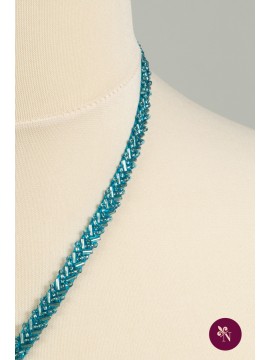 Bandă albastru turquoise accesorizată manual cu mărgeluțe