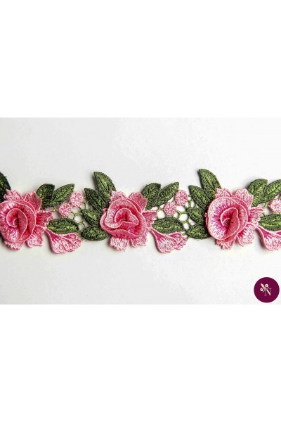 Bandă 3d cu flori roz