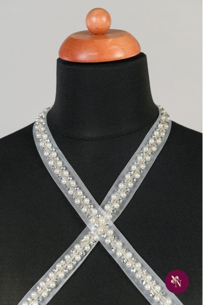 Bandă ivoire cu perle și strasuri