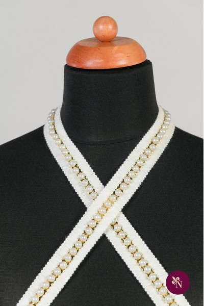Bandă ivoire cu perle și lurex
