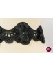 Bandă neagră dantelă cu flori 3D și strasuri