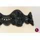 Bandă neagră dantelă cu flori 3D și strasuri
