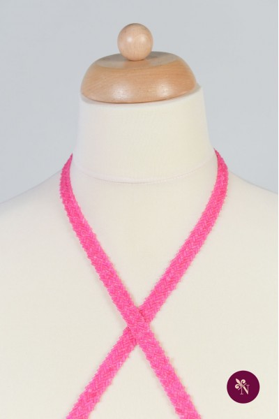 Bandă roz bombon cu mărgeluțe accesorizată manual