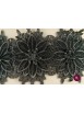 Dantelă neagră-argintie cu flori 3D
