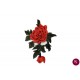 Aplicație brodată cu floare 3D roșie și frunze verzi