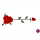 Aplicație brodată cu floare 3D roșie și frunze verzi