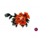 Aplicație brodată cu floare roșie și frunze verzi