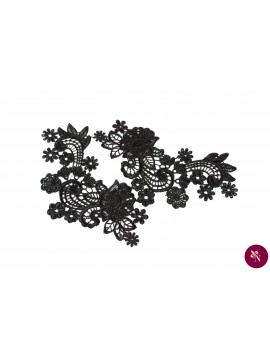 Aplicație brodată neagră cu flori și ramuri