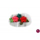 Flori roșii și roz din panglici pe bază din tulle