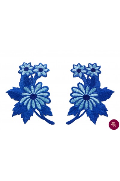 Aplicație cu flori bleumarin-albastru aqua termoadezivă