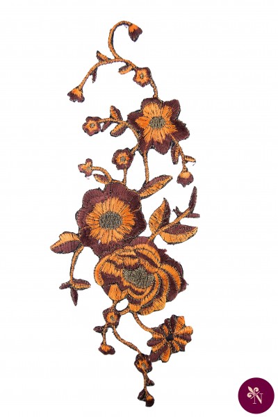 Flori maro-orange cu crenguțe aurii termoadezive
