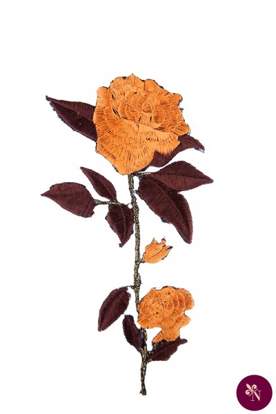 Trandafir orange-maro brodat termoadeziv